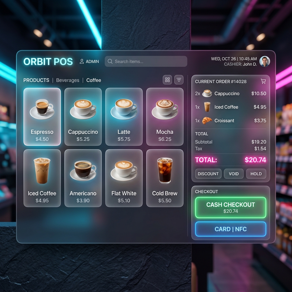 WMSBIZ Touchscreen POS register interface mockup